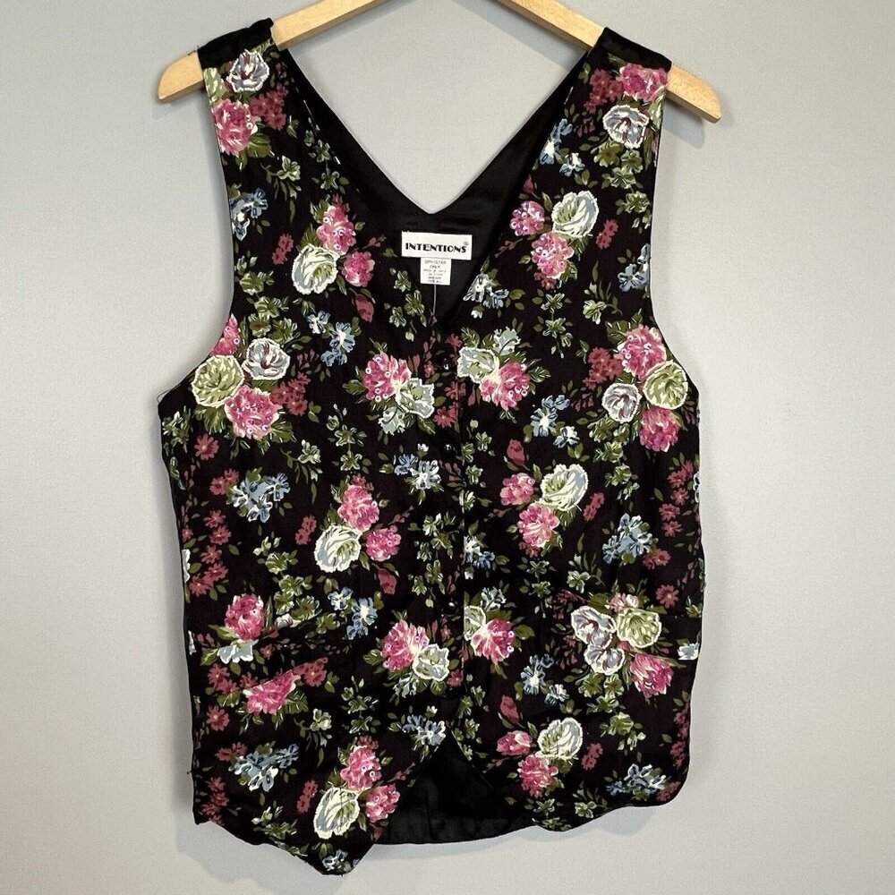 Vintage Floral Waistcoat Vest Women's XL Beaded Sequins 90s Intentions NWT